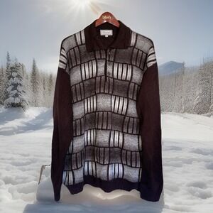 Bergati Sweater Men 4XL Mocha Brown Geometric Long Sleeve‎ Polo